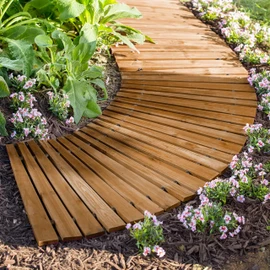 Plow & Hearth 4' Curved Outdoor Wooden Pathway | 18" Wide Rollout Outdoor Garden Walkway | Weather-Resistant Hardwood Cedar Board Walkway Landscape Edging | Decorative Lawn Patio Wedding Party