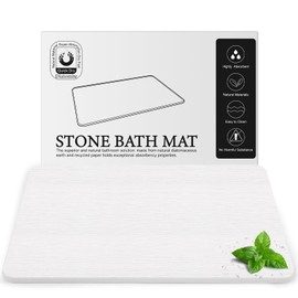Greenturf Diatomite Stone Bath Mat, Premium Natural Diatomaceous Earth Shower Drying Mats for Bathroom Floor, Non-Slip with Quick Drying Super Absorbent, Easy to Clean (23.6''x 15.4" White)