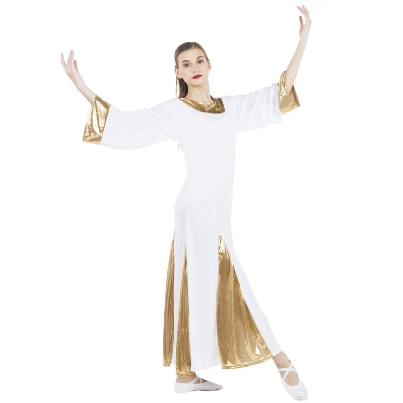 Danzcue - Vestido para mujer, blanco-dorado, S