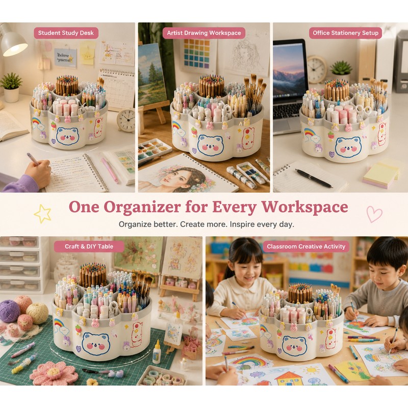 Rotating Pen Holder Organizer for Desk – 360° Storage Design
