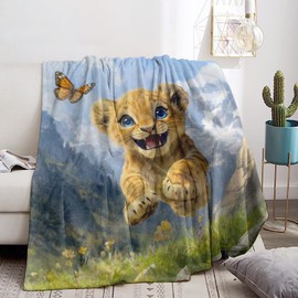 Bidesk - Manta de franela adorable de león, suave, acogedora, ligera, mullida y cálida, perfecta para sofá, cama, viajes y uso al aire última intervensión, para hombres, mujeres, adultos y niños de 60