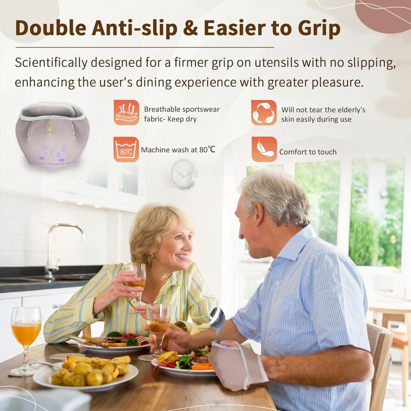 Ehucon Adaptive Cutlery with Universal Elastic Utensil Holder Cuff Set,Eating