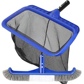 Pool Brush Head & Fine Mesh Pool Skimmer Kit，17.5" Pool Brushes for Cleaning Pool Wall， Reinforced Frame Pool Net Leaf Skimmer Cleaning Tool with Deep Fine Nylon Mesh Net Bag for Fast Cleaning
