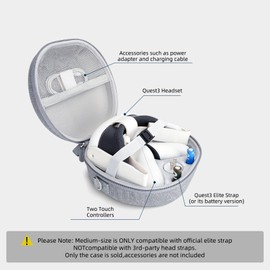 APCUWCQ Mini Case for Meta Quest 3, Hard Shell Bag for Oculus Quest 3 Accessories, Portable Carry Bag with Removable Shoulder Strap, Only Compatible with Headset and Controllers (Grey), Light Gray,