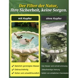 Mellbree Bird Bath Cleaner Copper Plate - 14 Days Clear Water, 99.99% Pure Copper - Safe Water Cleaning, for Bird Bath & Fountain (Pack of 2)