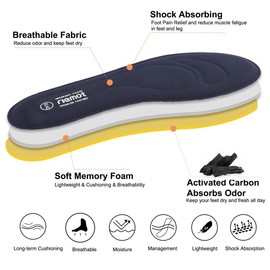 riemot 2 Pairs of Memory Foam Insoles for Men, Comfort Insoles, Soft Shoe Insoles for Trainers, Work Shoes, Boots for Sports, Leisure and Work, Navy Blue, EU 42
