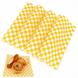 200 Pcs Wax Paper Sheets for Food Deli Wrap Paper Sheets 7 * 7 Inch Food Basket Liners Checkered Square Sandwich Wraps for Burgers Bread Restaurant Barbecue Picnic（Yellow）