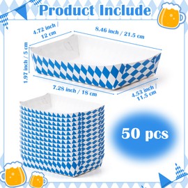 AsodSway AsodSway Oktoberfest Paper Food Trays - 50P Oktoberfest Unassembled Trays Blue White Checkered Snack Disposable Paper Serving Plates Beer Festival Food Containers Concession Stand Beer Party Supplies