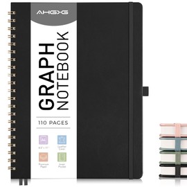 AHGXG Graph Paper Notebook - Spiral Notebook 8.5" x 11", A4 Large Hardcover Leather Journal Grid Notebook, 100 GSM Thick Graph Paper,Journals for School Writing Graphing Engineering Math, Black