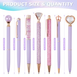 Purple Ballpoint Pen Set, 7-Piece Glitter Ballpoint Pen, Girls' Ballpoint Pen, Beautiful Metal Ballpoint Pen with Large Diamond, Purple Glitter Gift for School, Office, Wedding