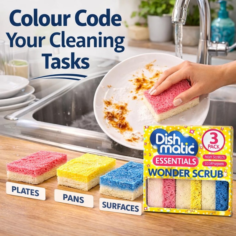 6 x Dishmatic Wonder Scrub Sponge Scourers – Non Scratch