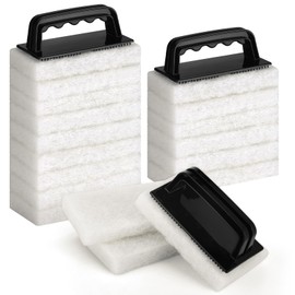 18 Pack Handled Bath Scrubber Set Bathtub Scouring Pad 15 Non-Scratch Bathroom Scrubbing Pads with 3 Handles Reusable Cleaning Sponge for Cleaning Shower Tile Sink Pool Areas