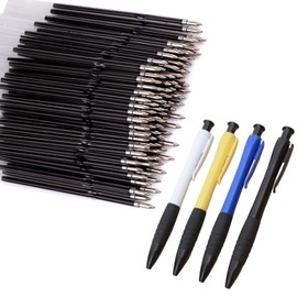 Pack of 100 Ballpoint Pen Refills, 0.7 mm Medium Tip Permanent Standard Refill for Ballpoint Pens in Two Colours (Blue, Black) with 4 Ballpoint Pens