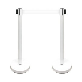 VIP Crowd Control Retractable Belt Stanchion Queue Safety Barrier Set, 36" Ht, 78" Belt (2 WHT Posts White Belt)