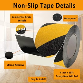 Anti Slip Traction Tape, 4 Inch x 35Ft Non Skid Safety Tape Outdoor Waterproof Grip Tape for Stairs Heavy Duty Anti Slip Warning Tape for Outdoor Stairs Step Treads Ramps Boats Pool- Yellow/Black