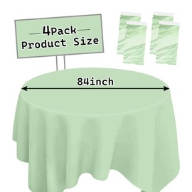 SietDESEO 4 Pack Sage Green Tablecloth Round 84 x 84 Circle Plastic Table Cloth Disposable Round Table Cover for Party Picnic Wedding Baby Shower Plastic Tablecloth Round