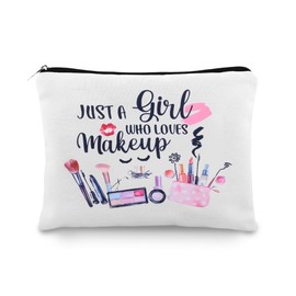 Makeup Tool Storage Bag for Women Just A Girl Who Loves Makeup Bag with Zipper Cosmetic Bags for Makeup Artist Toiletry Bag Make Up Case for Girls Make Up Lover Bags Pouch for Travel