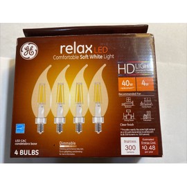 GE 40W Relax LED HD Light Bulb Candelabra Decorative Soft White (4-pack) NEW!
