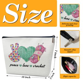 Ythuil Crochet Gifts Makeup Bag, Crochet Gifts for Crochet Lovers Crocheters Knitters, Crochet Knitting Gifts for Women, Peace Love Crochet Makeup Cosmetic Bag for Purse