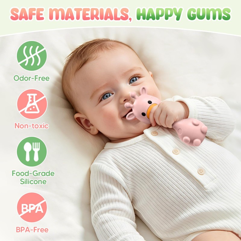 Baby Teething Toys 3-6 6-12 Months, 2-in-1 Rattle and Teether