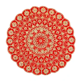 Round Red Velvet Pooja Cloth Mat Aasan Decorative Cloth with Sequence Work for Indian Traditional Multipurpose Pooja Festival (Size :- 21 Inches) (Red)