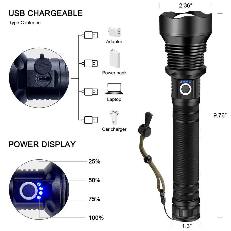 OMALIGHT Rechargeable LED Flashlight, 90,000 Lumens Super Bright Tactical Flashlights