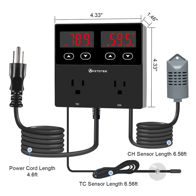 Digital Temperature and Humidity Controller Outlet, Reptile Thermostat Plug Dual