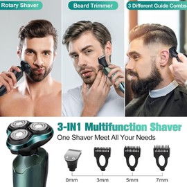 Electric Razor for Men, Electric Shavers for Men's Faces, Detachable Blade 3D Rotary for Shaving with Nose Trimmer Face Cleaning Brush Head Shavers, Wet/Dry/Waterproof Razors for Men Green