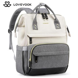 LOVEVOOK 15.6-17.3 Laptop Backpack for Women, Backpack Purse for Girls with Anti-Theft Pocket, Nurse and College.:_Beige-grey_15.6"