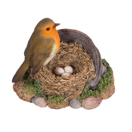 Robin Standing on Rusty Pail Guarding Eggs Highly Detailed Home Garden Lawn Decoration Ornament (BG-RB05-D)