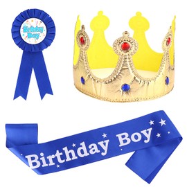 Abeillo Birthday King Crown, Birthday Boy Sash and Button Pins Boy Birthday Party Dress-Up Supplies Birthday Boy Party Accessory Set for Boys Birthday Party Decoration