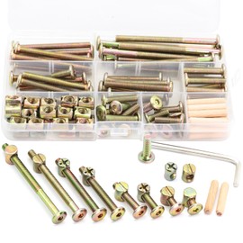 FamlTol 54-Set Crib Screws, Furniture Screws and Nuts Kit, Bed Frame M6 x 16mm/ 20mm/ 25mm/ 30mm/ 40mm/ 50mm/ 60mm/ 70mm/ 80mm Barrel Nut & Wooden Dowel Assortment Kit