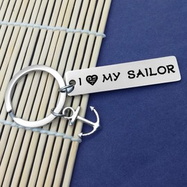Gift for Military Mom Wife Keychain Gift for Sailor Keychain I Love My Sailor Keychain Military Deployment Jewelry Gift for Navy Girlfriend Wife Mom