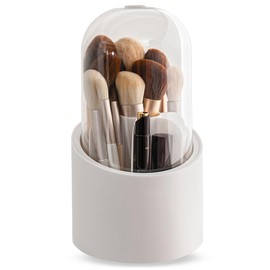 Lebenrich Organizador de brochas de maquillaje con tapa, contenedor giratorio a prueba de polvo con cubierta acrílica, soporte giratorio para cosméticos, taza de almacenamiento para tocador,