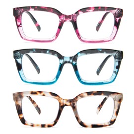 DXYXYO Oversized Reading Glasses for Women Fashion Oprah Style 3 Pack Square Blue Light Blocking Computer Reader, 3.0 Magnification