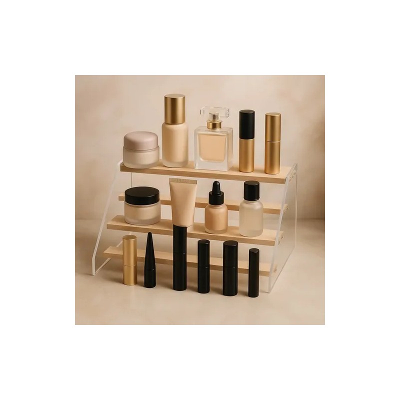 Organizador De Maquillaje Acrílico Panel De Madera 4 Capas