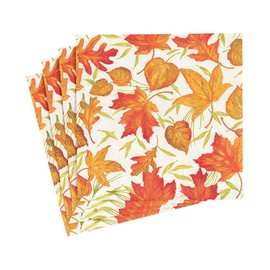 Caspari Woodland Leaves Paper Cocktail Napkins in Ivory - Four Packs of 20