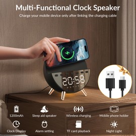HOURUNTAIL Digital Alarm Clock with 15W Wireless Charging with Warm White Light,5 Soothing Sound/White Noise,Dual Alarm Clock for Bedrooms Heavy Sleepers Adults/Kids (Black)