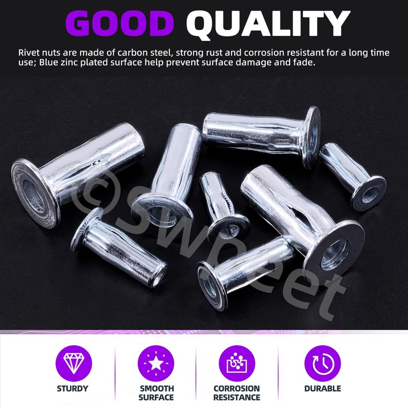 Swpeet 20Pcs M6 Metric Carbon Steel White Zinc-Plated Multi-Grip Rivet