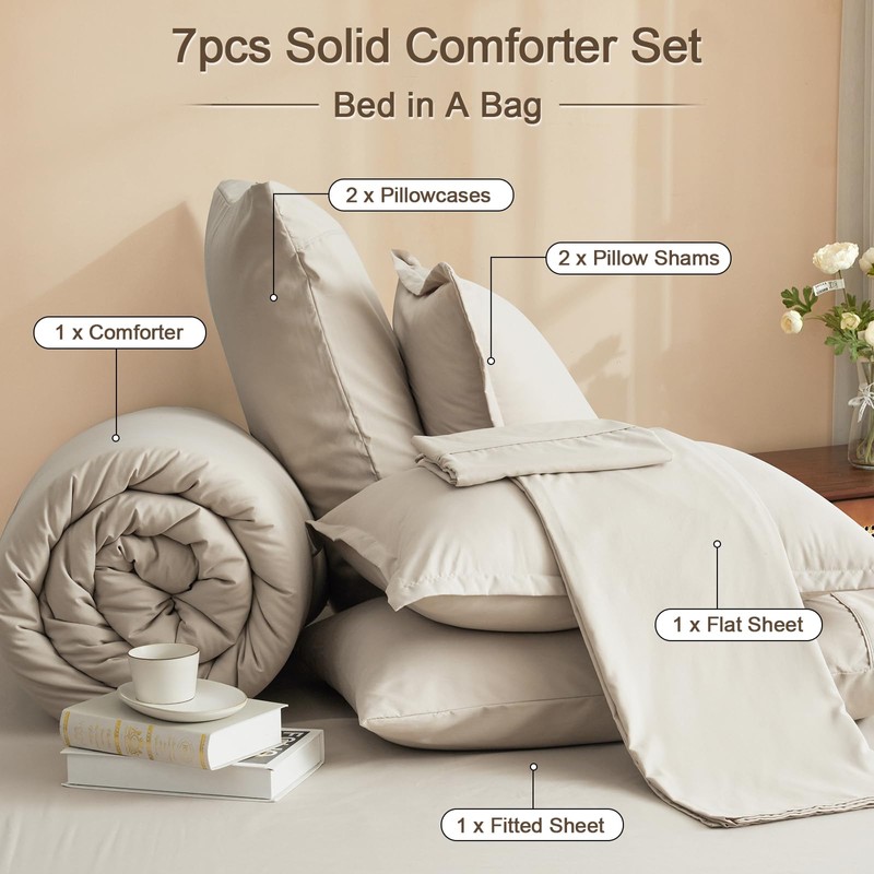 PHF 7 Pieces King Comforter Set, Bed in A Bag