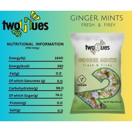 Two Hues Ginger Mints Sweet 100g | Pack of 1 | Fresh & FIRY | Vegan | Gluten Free | Palm Oil Free | No Artificial Preservatives | Individually Wrapped.