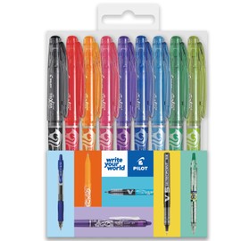 Pilot Frixion Heat/Friction Erasable Rollerball Pen FR7 - Medium Line 0.7mm Tip Nib - Wallet Pack of 9
