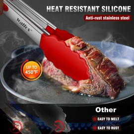 Walfos Kitchen Tongs - 7" 9" and 12" Heat Resistant Cooking Tongs, Stainless Steel and BPA Free Silicone Tips, Great for Cooking, Salad, Grilling, Turning, Dishwasher safe,set of 3