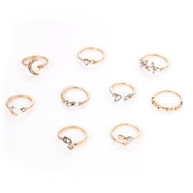TIESOME 9 PCS Gold Stackable Knuckle Star Moon Rings Set for Women Girls Teen, Boho Rings Lightweight Stacking Rings Trendy Vintage Rings Cute Rings for Christmas Gifts