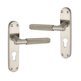 Infinity Decor Satin Nickel Knurled Euro Lever Lock Door Handle on Backplate Set 185mm x 45mm Passage Door Pulls – Suitable for All Internal & External Door