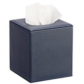 Sumnacon Tissue Box Cover Square Tissue Box Stylish PU Tissue Box Holder with Magnetic Bottom,Leather Cube Tissue Cover for Living Room Bathroom Bedroom Table Desk Home Office Car, Navy Blue