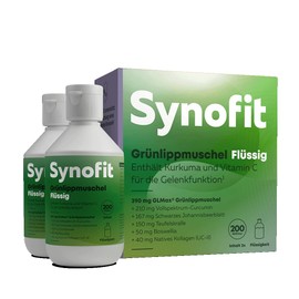 Synofit Grünlippmuschel Flüssig 2x 200 ml - Für die Gelenkfunktion - 100% Reine Grünlippmuschel GLMax®, Bio-Curcumin Bio-CM100®, Ribes Nigrum, Natives Kollagen und Teufelskralle