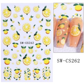 Fruit Nail Stickers Strawberry Lemon Nail Supplies with Flower Design 3D Self-Adhesive Blueberry Nail Decals Cherry Summer Nails Manicure Accessories for Women Girls 5 Sheets