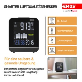 EMOS GoSmart - Smart Home Air Quality Monitor with App - WiFi - Colour Display - CO2 Meter - Temperature and Humidity Sensor - USB-C Power Supply - TUYA, SmartLife Compatible - Black