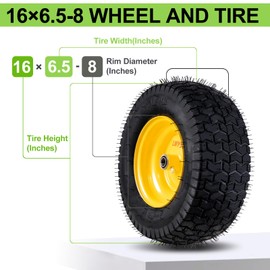 LMYYGOO 16x6.5-8 Tubeless Tire and Wheel,2 Pcs Replacement Riding Lawn Mower Garden Tractor Front Wheel Tire with 3" Offset Hub, 3/4" Bearing & 5/8”Bearing